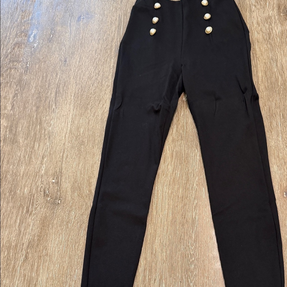 Generation Love Black Ankle Cropped Pants with Gold Buttons
